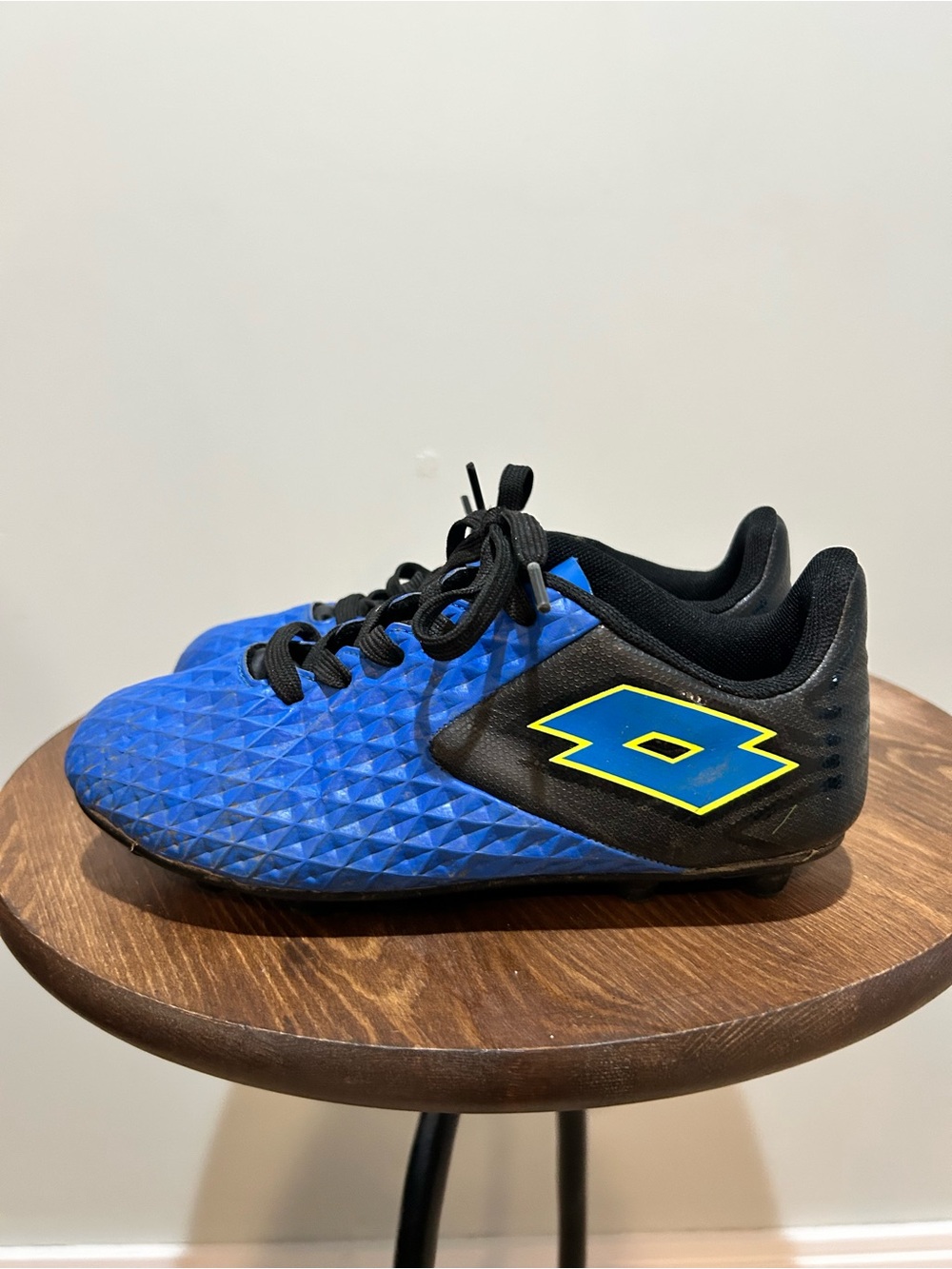 Youth Blue and Black Soccer Cleats with Neon Accent